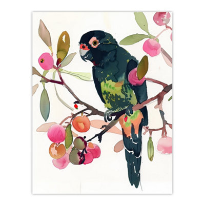Artery8 Unframed Wall Art Parrot Perched On Fruit Tree Branch Watercolour12X16 Inch from B&Q
