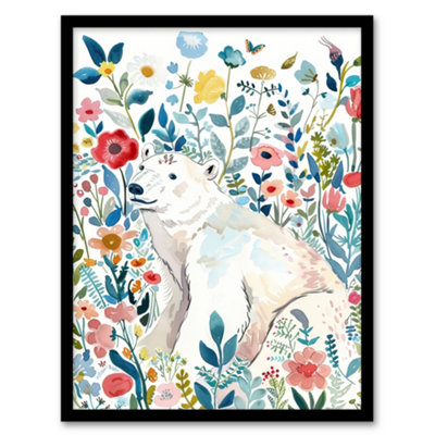Artery8 Polar Bear Basking Wildflower Field Watercolour Wall Art PrintA4 Size from B&Q