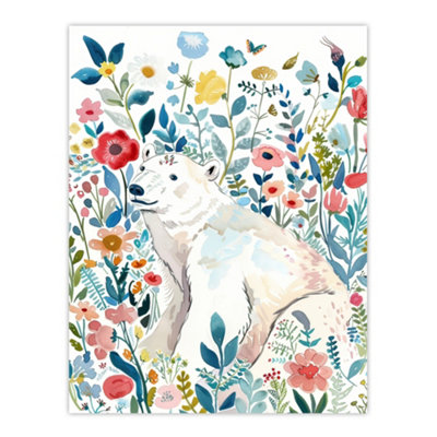 Artery8 Unframed Wall Art Polar Bear Basking Wildflower Field Watercolour12X16 Inch from B&Q