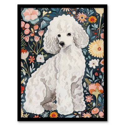 Artery8 Elegant Poodle Dog Lover Pet With Wildflowers Wall Art PrintA4 Size from B&Q