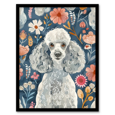 Artery8 Cute Poodle Floral Portrait Blue Pink Dog Lover Wall Art PrintA4 Size from B&Q