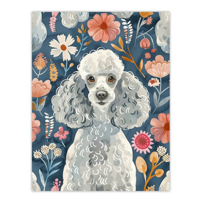 Artery8 Unframed Wall Art Cute Poodle Floral Portrait Blue Pink Dog Lover12X16 Inch from B&Q