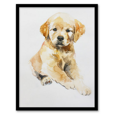 Artery8 Cute Golden Retriever Puppy Dog Lover Watercolour Wall Art PrintA4 Size from B&Q