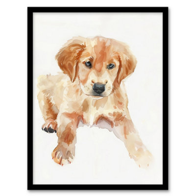 Artery8 Framed Wall Art Dog Lover Golden Retriever Puppy Soft Watercolour12X16 Inch from B&Q
