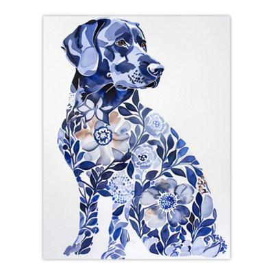 B&Q -  Unframed Wall Art Elegant Labrador Flower Pattern Fur Dog Lover12X16 Inch