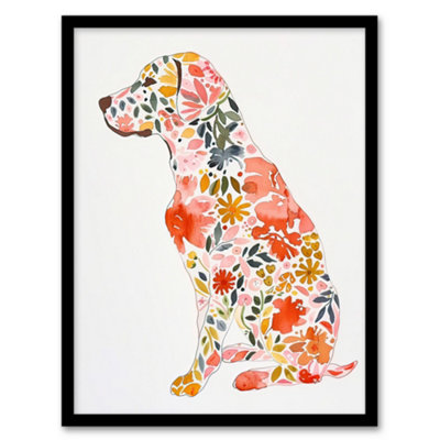 Artery8 Labrador Dog Lover Bright Floral Pattern Portrait Wall Art PrintA4 Size