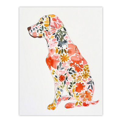 Artery8 Unframed Wall Art Labrador Dog Lover Bright Floral Pattern Portrait12X16 Inch from B&Q