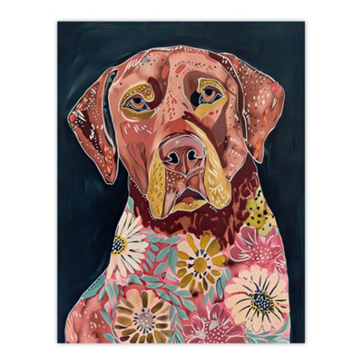 Artery8 Unframed Wall Art Dog Lover Floral Red Labrador Folk Watercolour12X16 Inch from B&Q