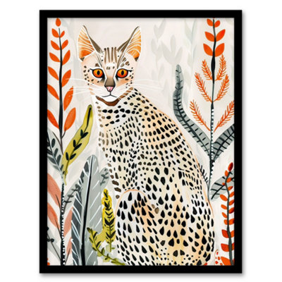 Artery8 Savannah Cat Lover Boho Botanical Pet Portrait Wall Art PrintA4 Size from B&Q