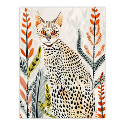 Artery8 Unframed Wall Art Savannah Cat Lover Boho Botanical Pet Portrait12X16 Inch from B&Q