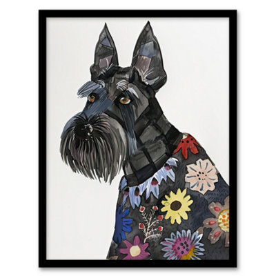 Artery8 Scottish Terrier Floral Coat Dog Lover Portrait Wall Art PrintA4 Size from B&Q