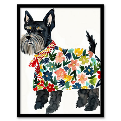 Artery8 Framed Wall Art Scottish Terrier With Floral Raincoat Watercolour12X16 Inch from B&Q