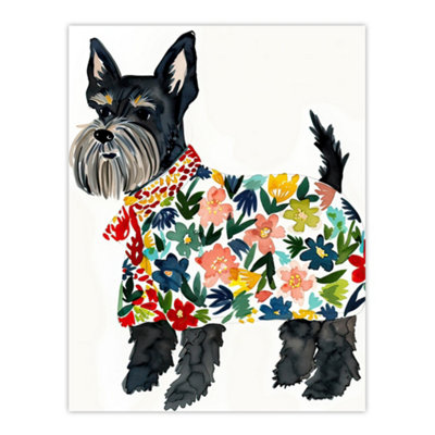 Artery8 Unframed Wall Art Scottish Terrier With Floral Raincoat Watercolour12X16 Inch from B&Q