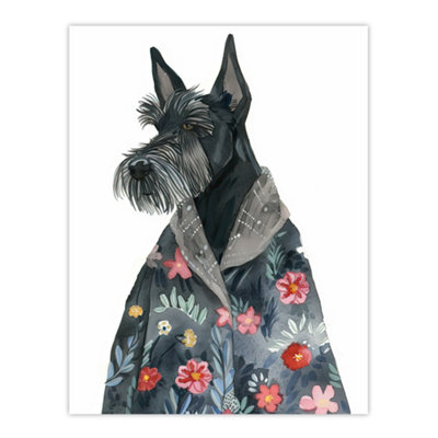 Artery8 Unframed Wall Art Dog Lover Scottish Terrier With Floral Kimono12X16 Inch from B&Q