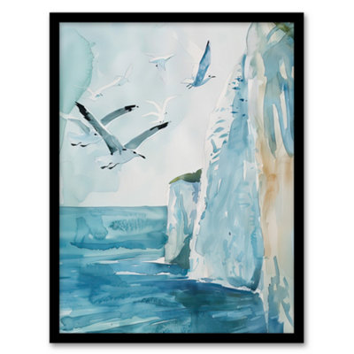 Artery8 White Cliffs Of Dover England Seagulls Coastal Wall Art PrintA4 Size from B&Q