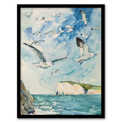 Artery8 Seagulls Over White Cliffs Of Dover Uk Coastline Wall Art PrintA4 Size from B&Q