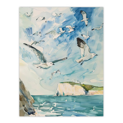 Artery8 Unframed Wall Art Seagulls Over White Cliffs Of Dover Uk Coastline12X16 Inch from B&Q