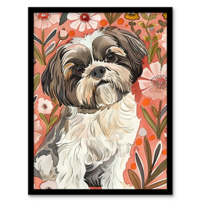 Artery8 Dog Lover Cute Shih Tzu Puppy With Wildflowers Wall Art PrintA4 Size from B&Q