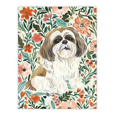 Artery8 Unframed Wall Art Cute Shih Tzu Dog Lover Rustic Floral Portrait12X16 Inch from B&Q
