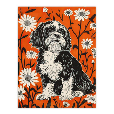 Artery8 Unframed Wall Art Shih Tzu With Daisies Red Floral Dog Lover12X16 Inch from B&Q