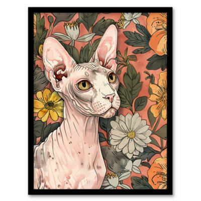 Artery8 Sphynx Cat Lover In Flower Garden Pet Portrait Wall Art PrintA4 Size from B&Q