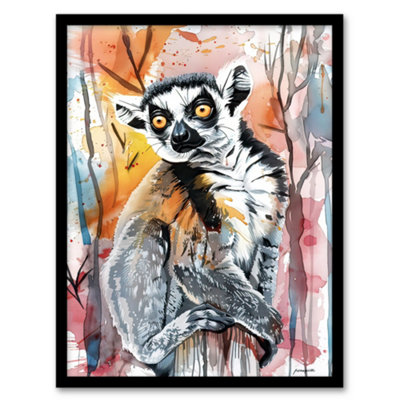 Artery8 Striped Lemur In Abstract Rainforest Sunset Wall Art PrintA4 Size from B&Q