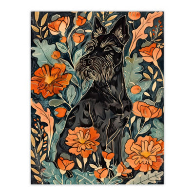 Artery8 Unframed Wall Art Stylised Scottish Terrier Dog With Peony Flowers12X16 Inch from B&Q