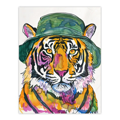 Artery8 Unframed Wall Art Tiger With Bucket Hat Hip Hop Culture Fun Animal12X16 Inch from B&Q