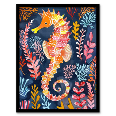 Artery8 Vibrant Seahorse Colourful Coral Reef Folk Wall Art Wall Art PrintA4 Size from B&Q