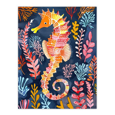 B&Q -  Unframed Wall Art Vibrant Seahorse Colourful Coral Reef Folk12X16 Inch