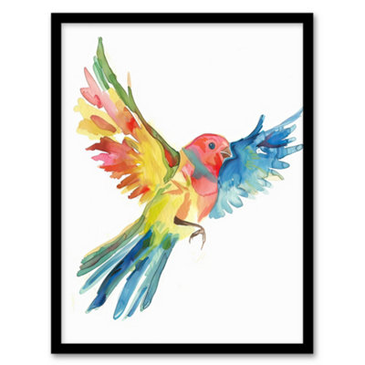 Artery8 Colourful Parrot Spread Wings Flying Watercolour Wall Art PrintA4 Size from B&Q