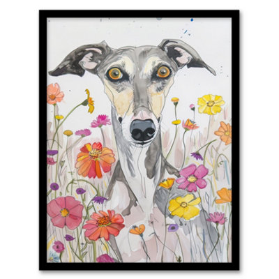 Artery8 Cute Whippet In Wildflowers Dog Lover Watercolour Wall Art PrintA4 Size from B&Q