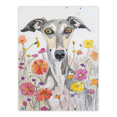 Artery8 Unframed Wall Art Cute Whippet In Wildflowers Dog Lover Watercolour12X16 Inch from B&Q