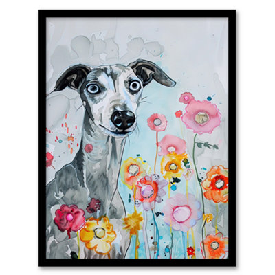 Artery8 Framed Wall Art Dog Lover Whippet With Spring Flowers Watercolour12X16 Inch from B&Q