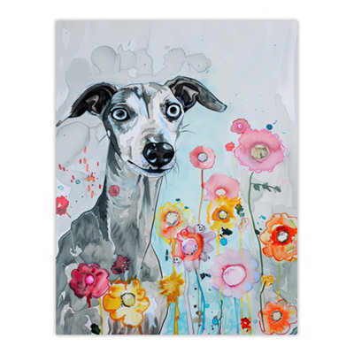 Artery8 Unframed Wall Art Dog Lover Whippet With Spring Flowers Watercolour12X16 Inch from B&Q