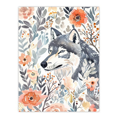 Artery8 Unframed Wall Art Wolf And Wild Roses Floral Pastel Watercolour12X16 Inch from B&Q