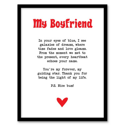 B&Q -  Love Poem Blue Eyes Boyfriend Romantic Poetry Fun Wall Art PrintA4 Size