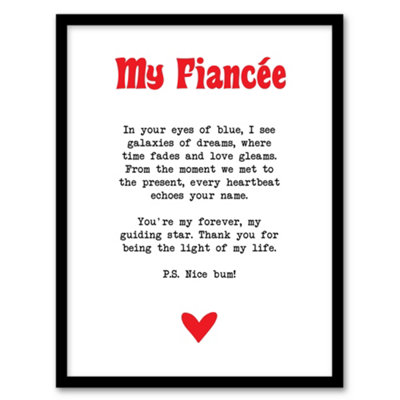 Artery8 Framed Wall Art Love Poem Blue Eyes Fiancée Romantic Poetry Fun Print12X16 Inch from B&Q