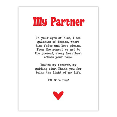 Artery8 Unframed Wall Art Love Poem Blue Eyes Partner Romantic Poetry Fun12X16 Inch from B&Q