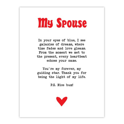Artery8 Unframed Wall Art Love Poem Blue Eyes Spouse Romantic Poetry Fun12X16 Inch from B&Q