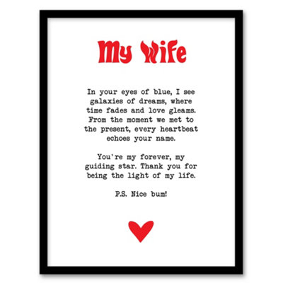 B&Q -  Love Poem Blue Eyes Wife Romantic Poetry Fun Wall Art PrintA4 Size