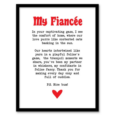 B&Q -  Love Poem Cat Lover Fiancée Romantic Poetry Fun Wall Art PrintA4 Size