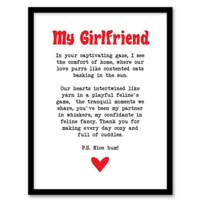 Artery8 Framed Wall Art Love Poem Cat Lover Girlfriend Romantic Poetry Print12X16 Inch from B&Q