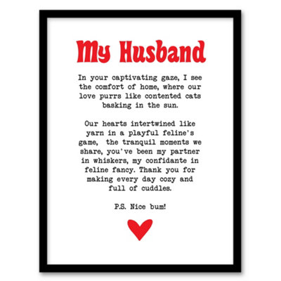 Artery8 Framed Wall Art Love Poem Cat Lover Husband Romantic Poetry Fun Print12X16 Inch from B&Q