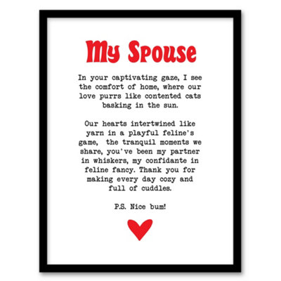 Artery8 Framed Wall Art Love Poem Cat Lover Spouse Romantic Poetry Fun Print12X16 Inch from B&Q