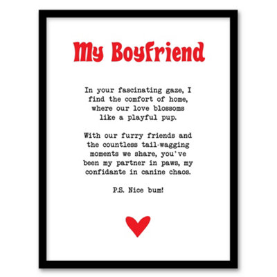 B&Q -  Framed Wall Art Love Poem Dog Lover Boyfriend Romantic Poetry Fun Print12X16 Inch