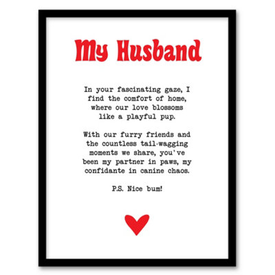 Artery8 Framed Wall Art Love Poem Dog Lover Husband Romantic Poetry Fun Print12X16 Inch from B&Q