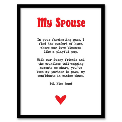 Artery8 Framed Wall Art Love Poem Dog Lover Spouse Romantic Poetry Fun Print12X16 Inch from B&Q