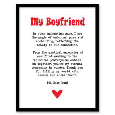Artery8 Framed Wall Art Love Poem Unicorn Magic Boyfriend Romantic Poetry Print12X16 Inch from B&Q