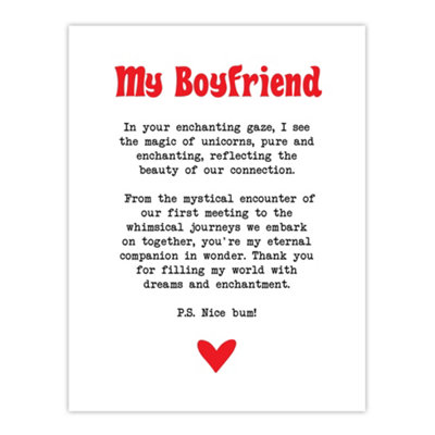 Artery8 Unframed Wall Art Love Poem Unicorn Magic Boyfriend Romantic Poetry12X16 Inch from B&Q